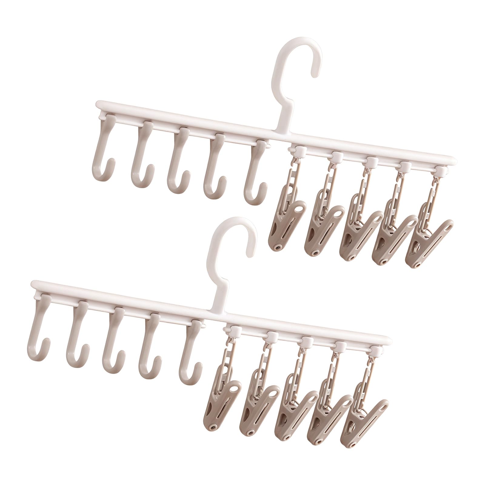 Kangnice Of 2 Space Saving Garment Hanger with 5 Hooks and 5 Clips for Home Organization Modifiable Clothes Drying Rack Space Saving Drying Rack Mobile Clothes Hanger