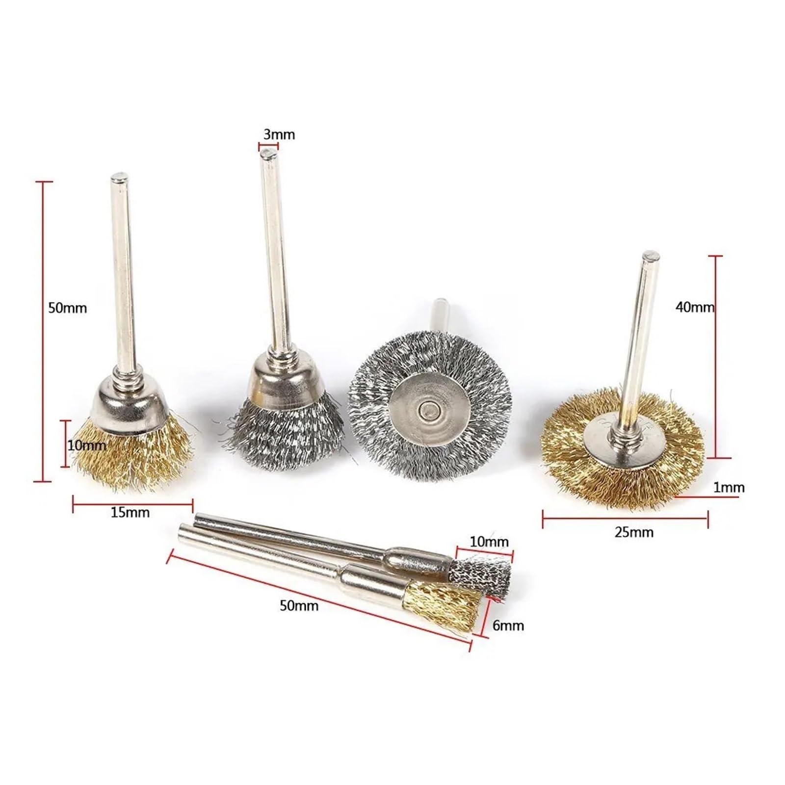 12 sztuk szczotka druciana szczotka mosiężna wiertło narzędzie obrotowe polerowanie narzędzie obrotowe zestaw szczotek do usuwania rdzy metalowej ( Color : 12pcs Steel Brushes , Size : 3MM )