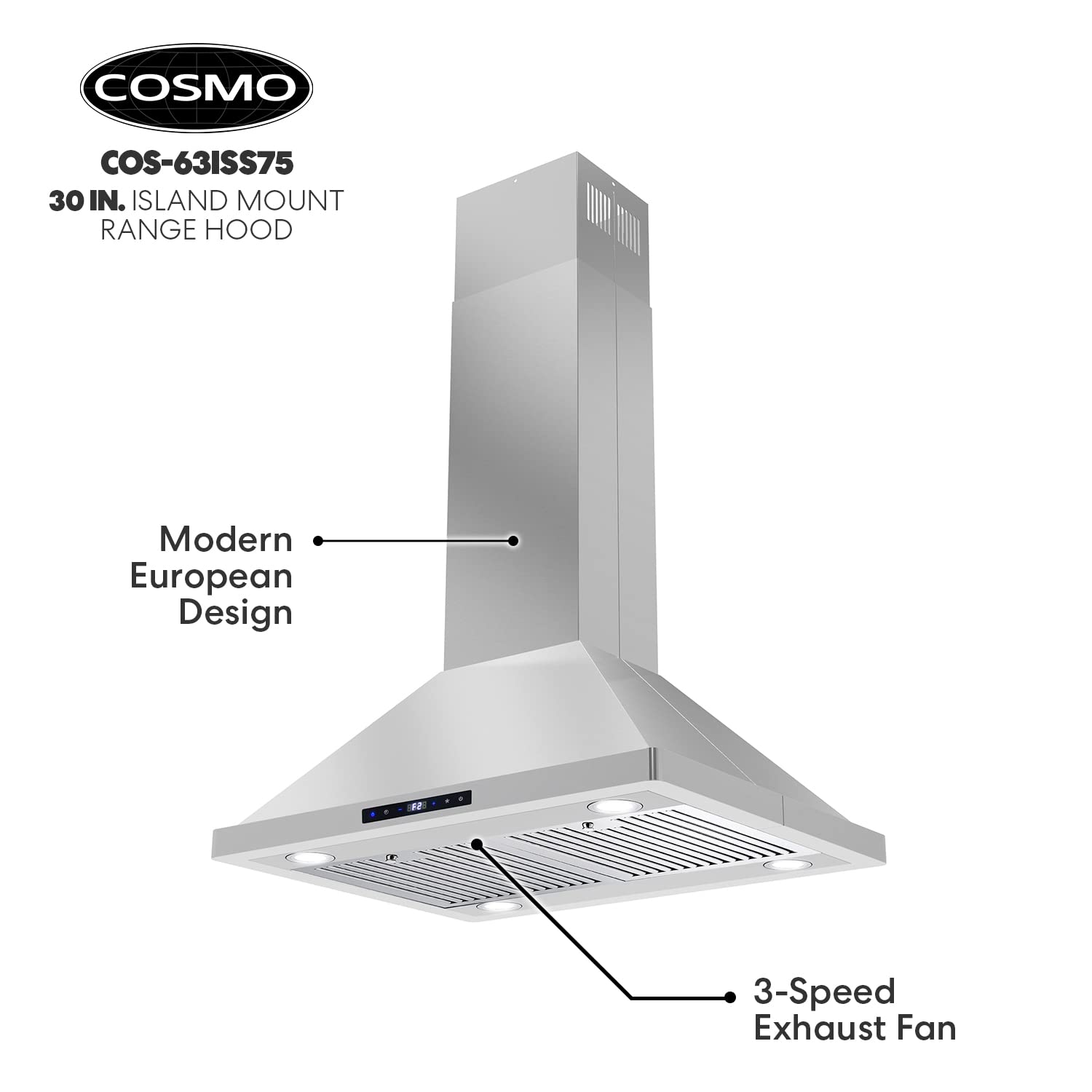 Buy COSMO COS63ISS75 Island Range Hood with 3Speed Fan, 380 CFM