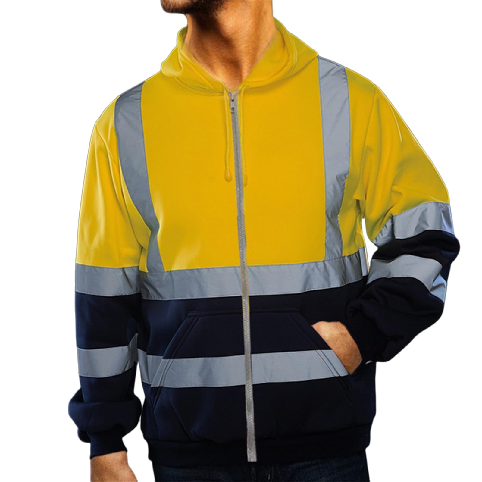 Mens High Visibility Hoodie Class 3 Reflective Safety Jackets Rain Coat Hi Vis Hooded Sweatshirts Work Windbreakers