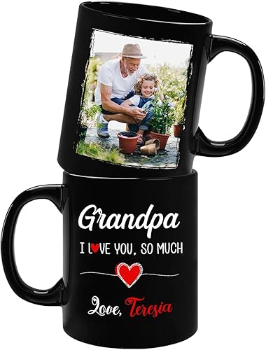 Miniatura 22 de Taza de cerámica negra personalizada con nombre y año para abuelo, regalo para el día del padre, taza de café Papa Bear Est 2023, regalo de nieto
