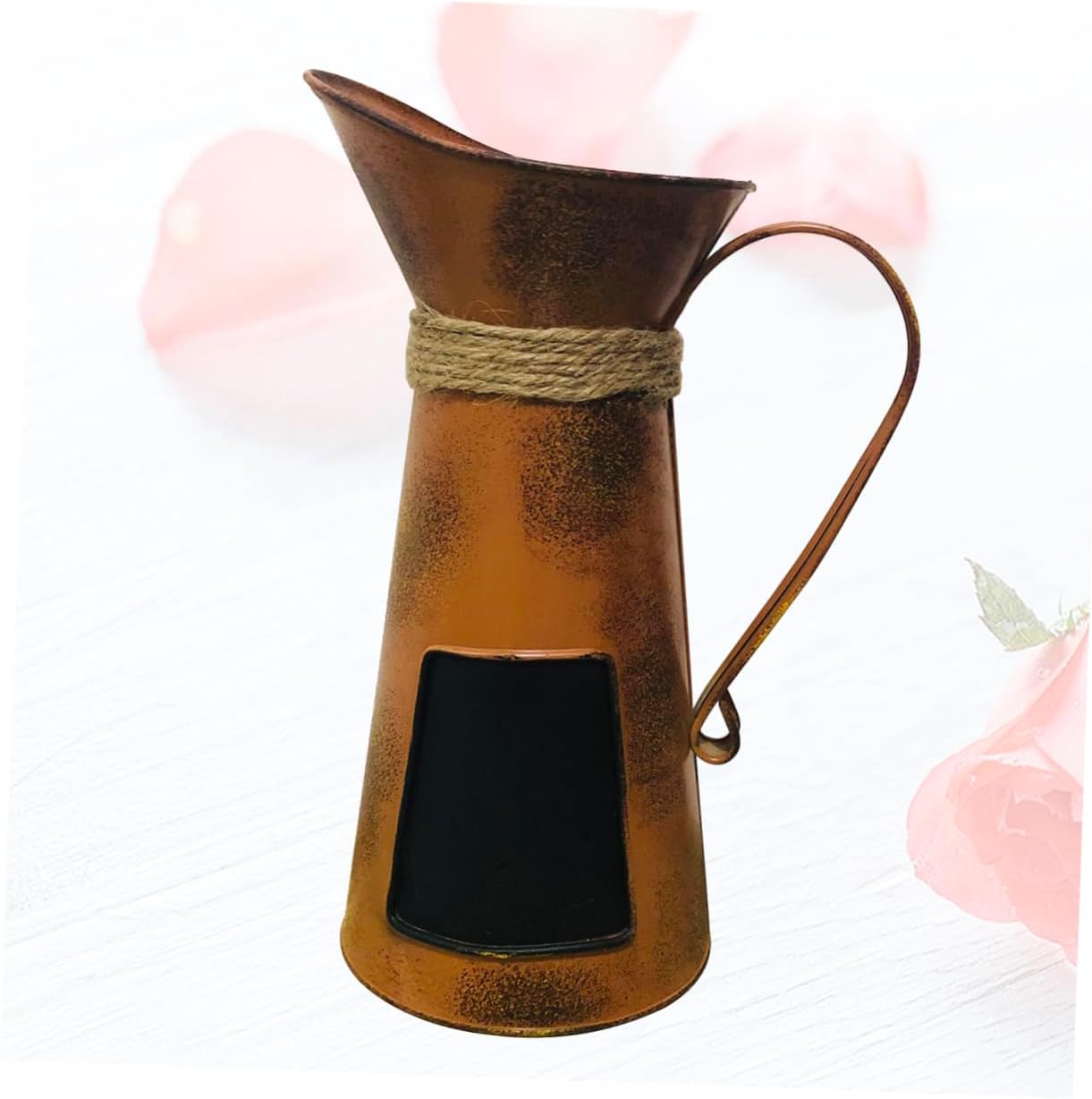 Decorative Orange Coffee Pitcher with Blackboard for Dried Flowers Iron Accent Vase for Living Desktop Balcony Rustic and Decor