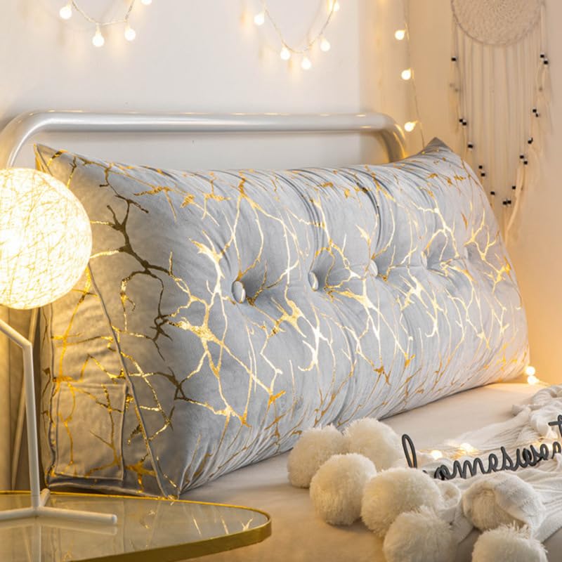 Tufted Triangular Reading Pillow for Full Twin Queen King Size Bed Headboard Backrest Cushion Soft Wedge Positioning Support Pillow Won’t Collapse Lumbar Pad,Grey,71x8x20in