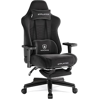 GTPLAYER Gaming Chair, Velour Fabric, Desk Chair, Office Chair, Chair Upgraded Ottoman + Carbon-like Armrest Lumbar Support "Hug-like Design, Gently Envelops the Waist" Cross-legged, Gaming