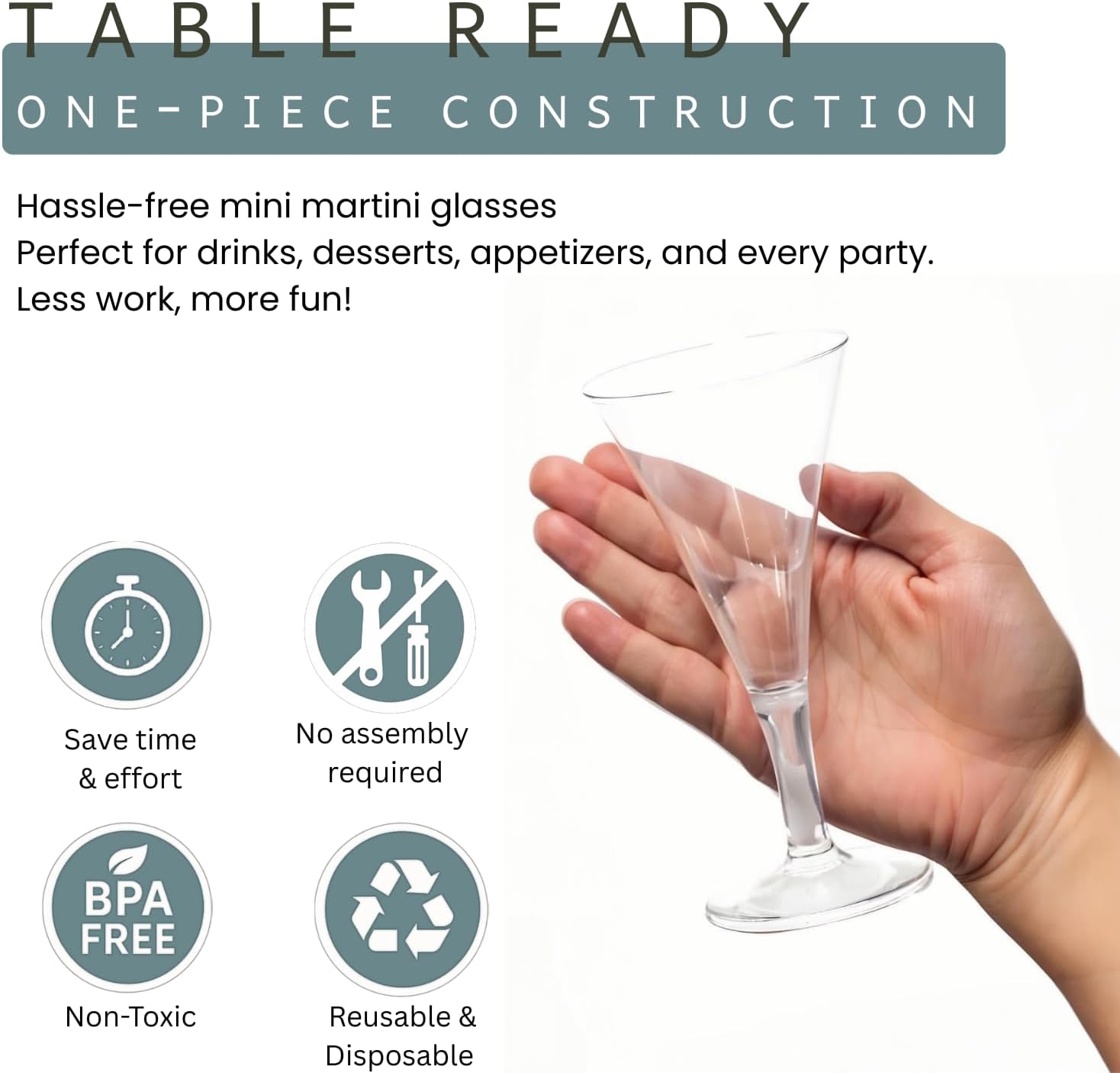 48 Pcs Mini Martini glasses 2 oz, Clear One-Piece Disposable Plastic Cocktail Shot Glasses for Wine Ice Cream Appetizers Desserts, Wedding Event and Party Supplies
