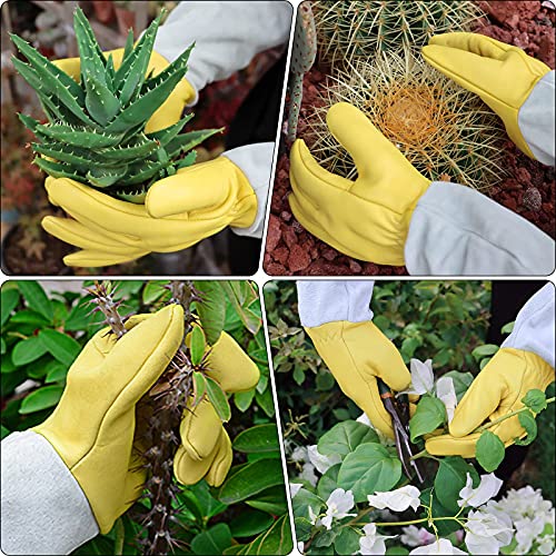Gardening Gloves For Women/Men - Adjustable Cuff Goatskin Leather Elbow Long Sleeve Garden Gloves Gauntlet Puncture Thorn Proof Cactus Planting Rose Pruning Gloves Protective Work Gardener Gifts #TOP1