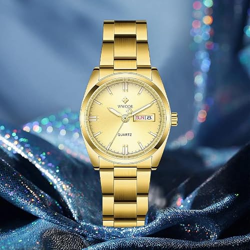 Women's Silver Stainless Steel Band Wrist Watches Fashion Quartz Analog Watch Ladies Dress Watch (Full Gold) #TOP3