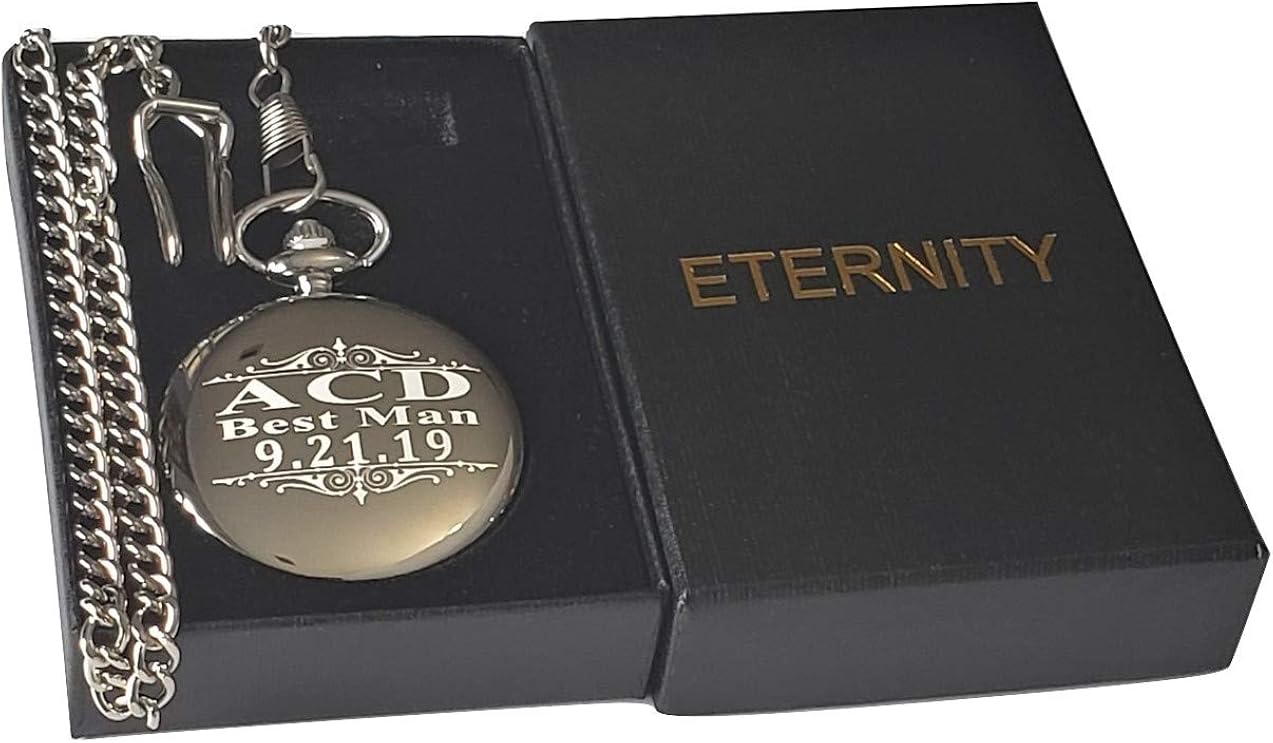 Miniatura 6 de Reloj de bolsillo personalizable con grabado personalizado, con cadena y caja incluida, grabado incluido, viene en 4 colores