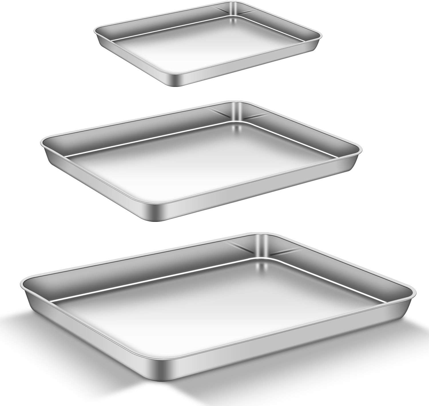 AEMIAO Professional Baking Oven Trays with Mirror Finish and Rust Free for Home Kitchen, Non Toxic and Healthy 30 x 40 x 2.5 cm Set of 3