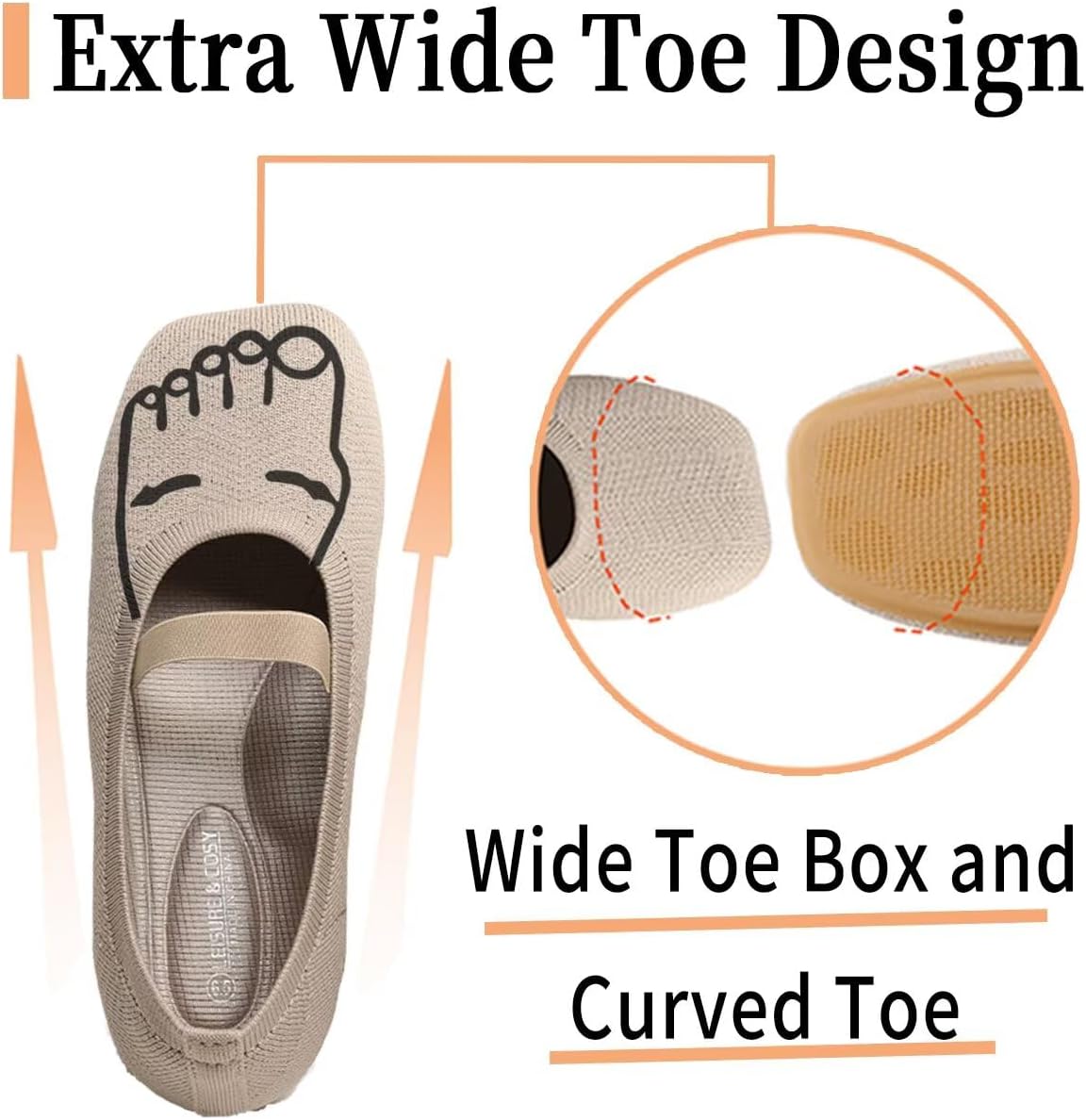 Women's Wide Toe Box Flats Shoes Knit Mary Jane Ballet Flats Comfort Casual Ballerina Walking Dressy Slip-on Shoes with Strap - Image 4