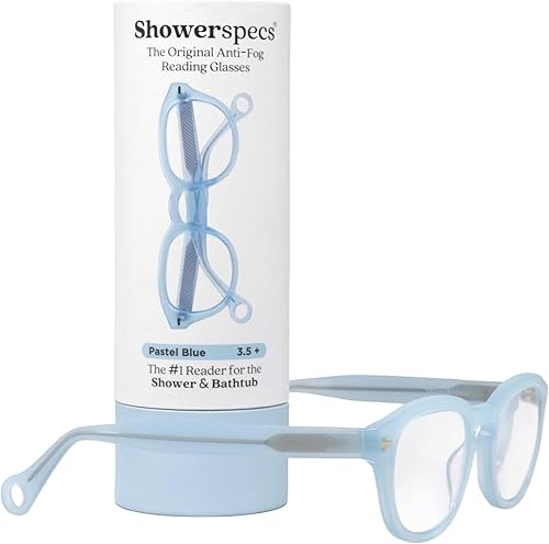 Lentes de lectura antivaho azul pastel - Lectores ligeros sin niebla para mujeres y hombres, diseñados para una visión clara en duchas y baños, +2.5