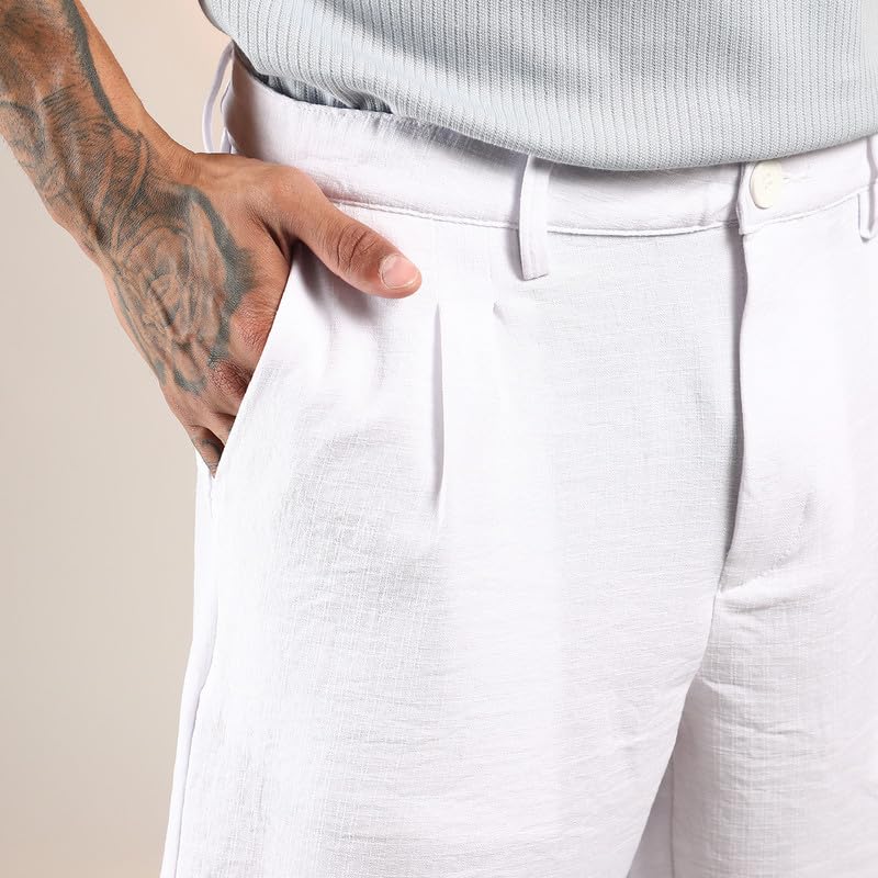 Image of CAHOOT Men's Wrinkled Tailored Shorts for Casual Wear | Mid-Rise | Regular Fit | Button Closure | Shorts Crafted with Comfort Fit for Everyday Wear