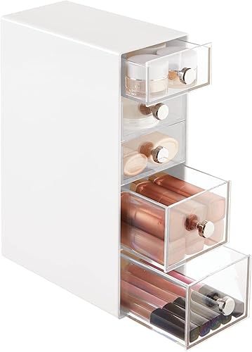 Miniatura 7 de mDesign Organizador de plástico con 5 cajones para almacenamiento de cosméticos, organizador de maquillaje de 5 niveles, organización apilable con