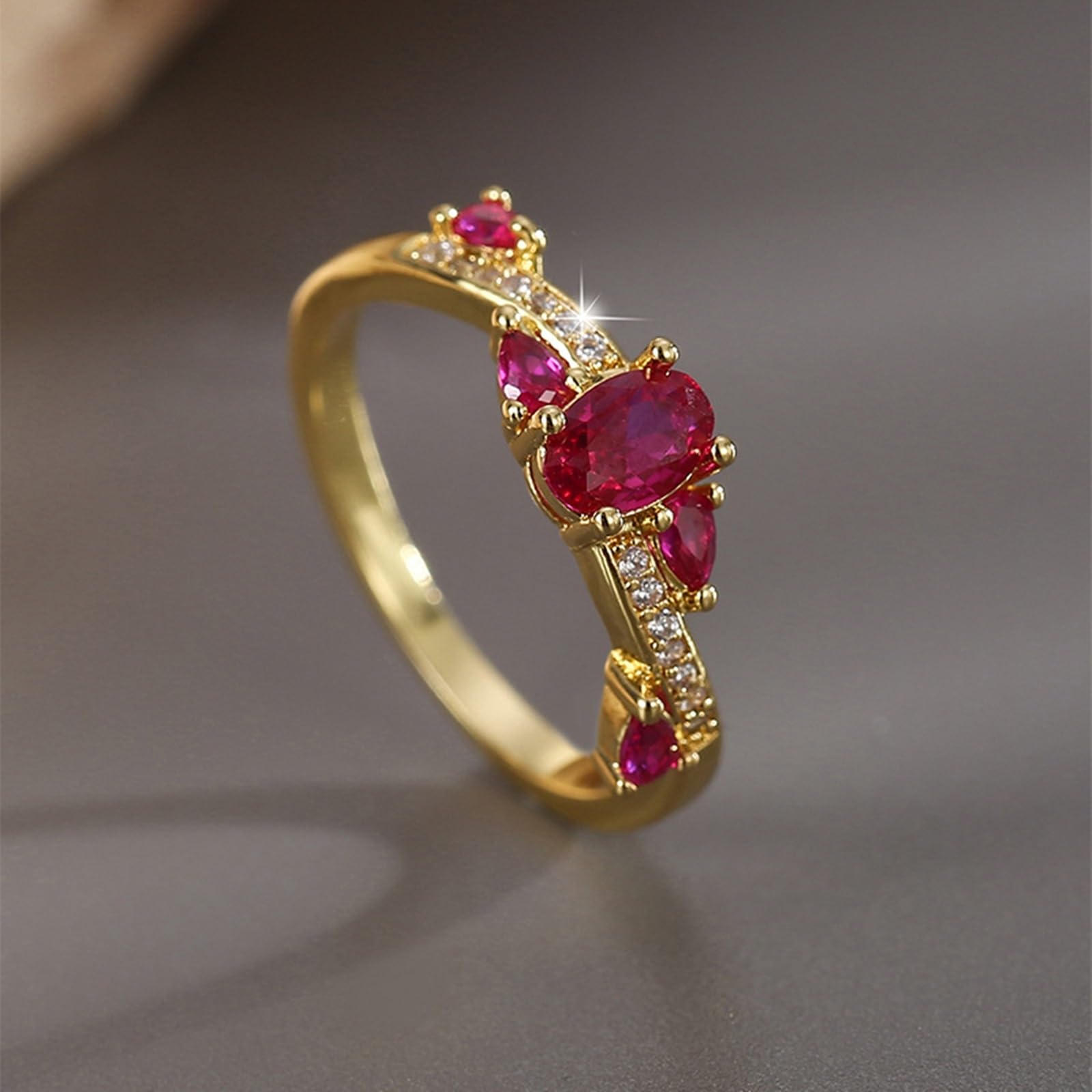 Anillo de oro amarillo de 9 K/14 K/18 K, oro auténtico, para mujer, anillos de boda con rubí cultivado en laboratorio de 0,6 quilates