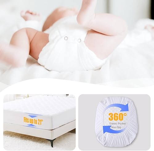 Miniatura 4 de Ankwos Protector de colchón impermeable tamaño Queen (60 x 80 + 15 pulgadas), protector de colchón acolchado transpirable y refrescante, funda de