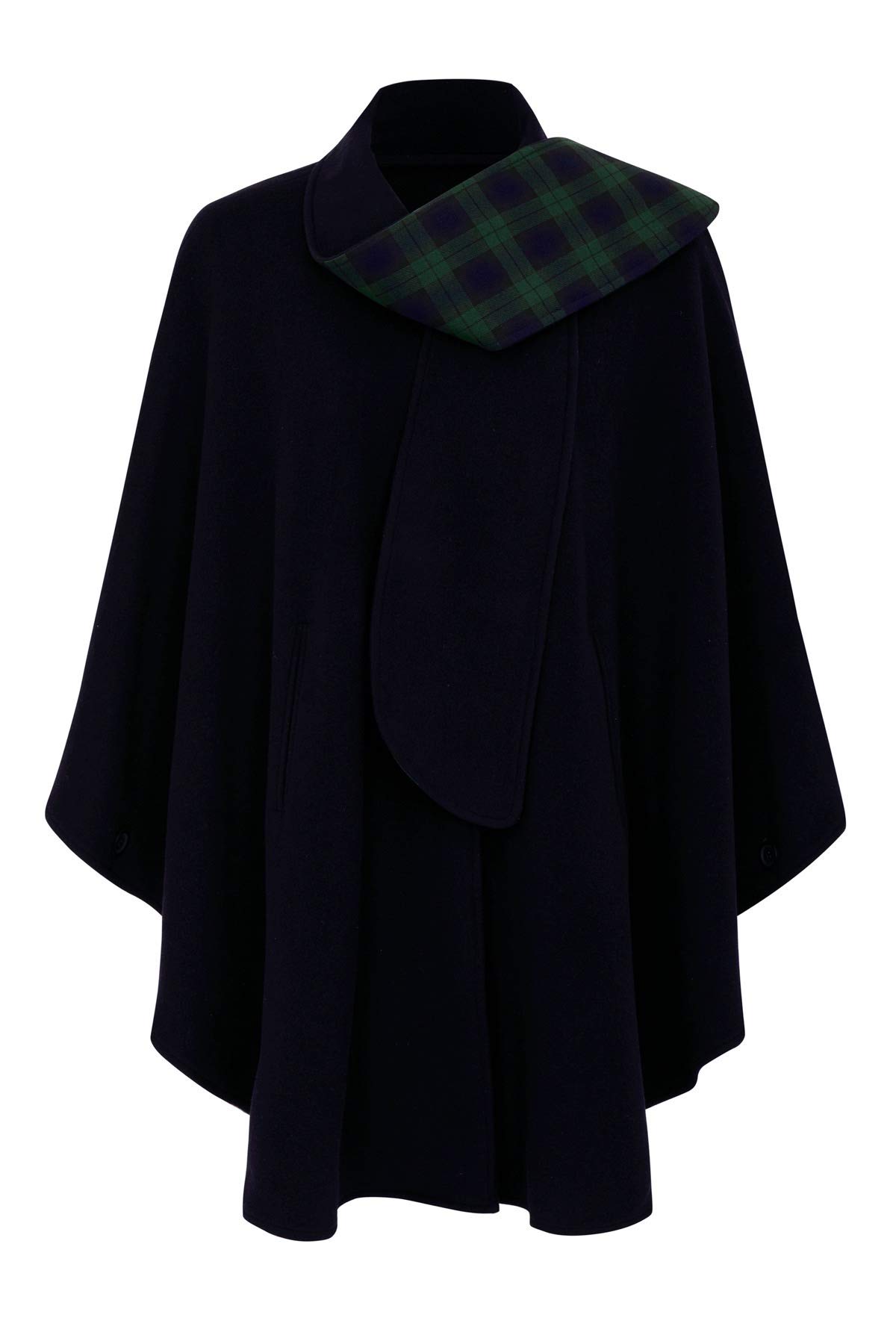 Oxfords Cashmere Tartan Trim Cape (Black Watch Style3)