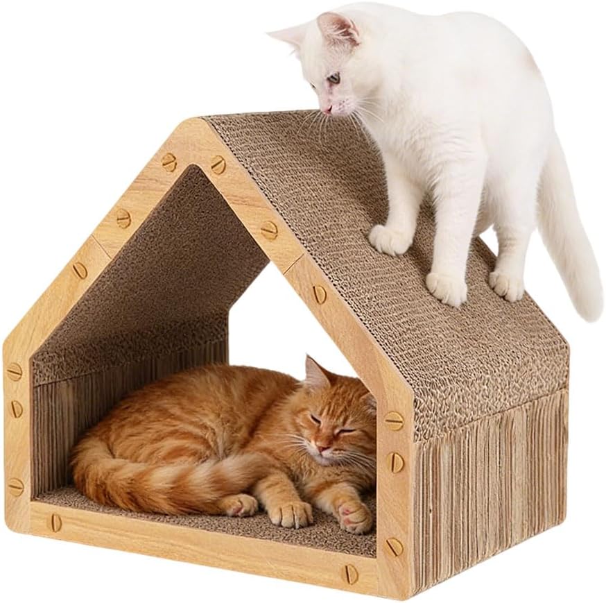 Cat Scratcher House with Cat Scratching Board, Multi-Mode House Shape Scratching Board for Cats, Made of Corrugated Paper, Protecting Furniture, Maximum Load 10 KG