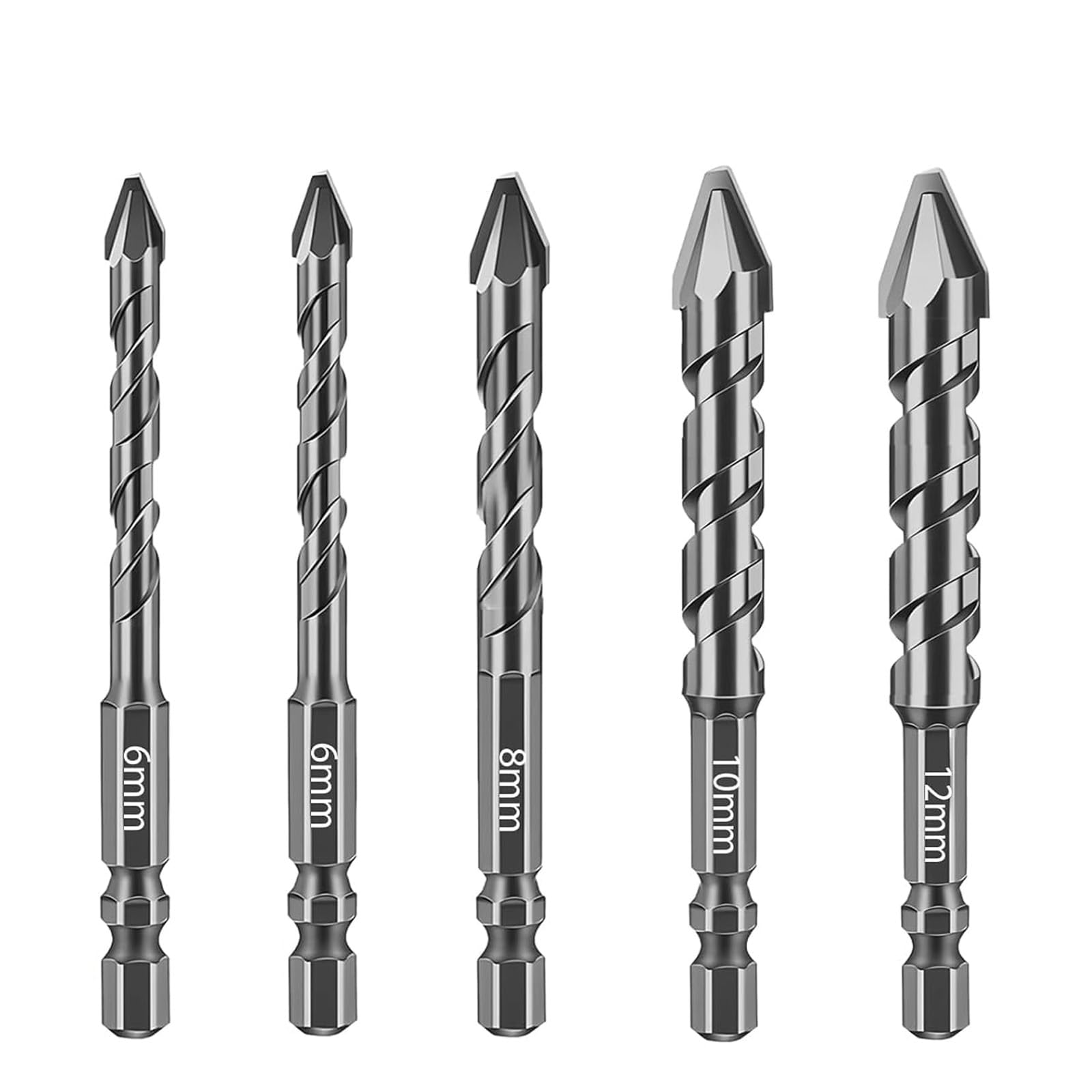 SINGERTOP ハンマードリルビットセットコンクリートドリルセット 超硬四刃偏心ドリル【プロ仕様5本組】 タイル・石材・コンクリートに最適 DIY・建築現場向 ユニークなデザイ (6mm~12mmセット)