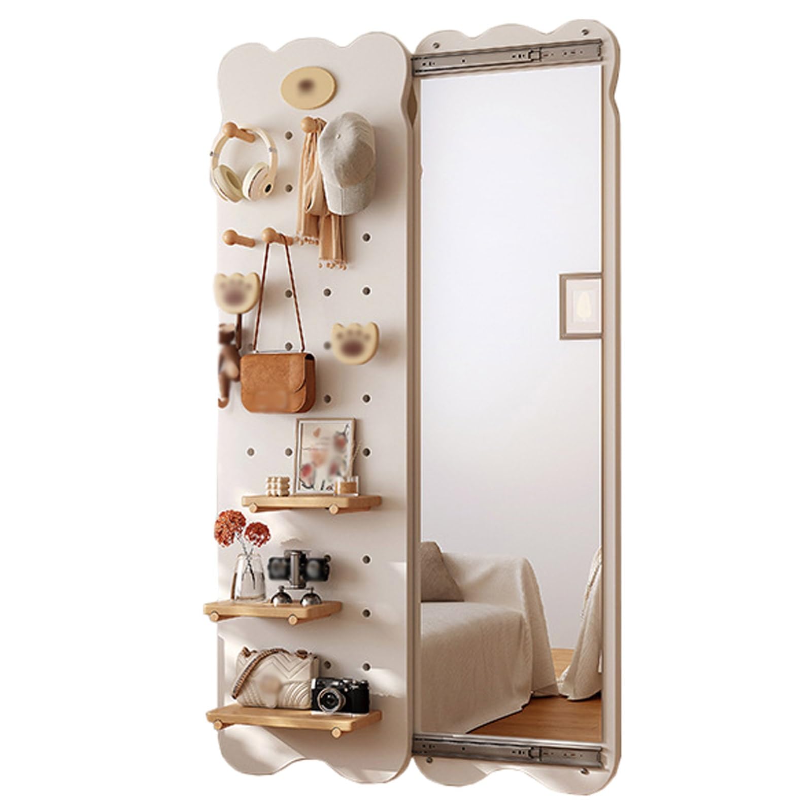 FGXHHS Mirror Vanity Mirrors Wall Wooden Frame Decoration with Hook for Bathroom Farmhouse Entryway Hallway Bathroom(White,120x30 cm)