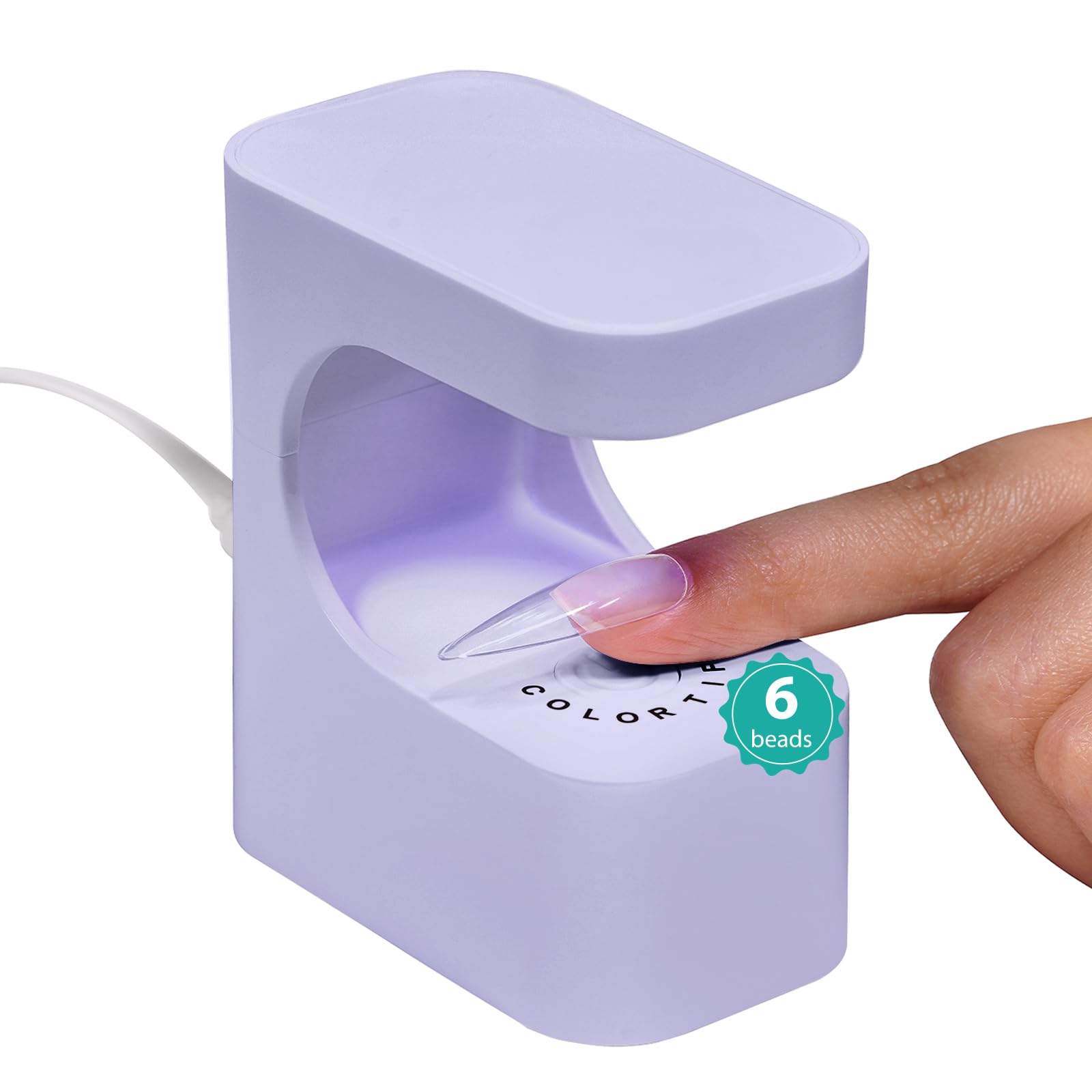 COLORTIFIC Mini UV Light for Gel Nails, UV Nail Lamp Purple, 6 Beads with 2 Timers for Fast Extension, Portable LED Flash Cure Nail Lamp USB Nail