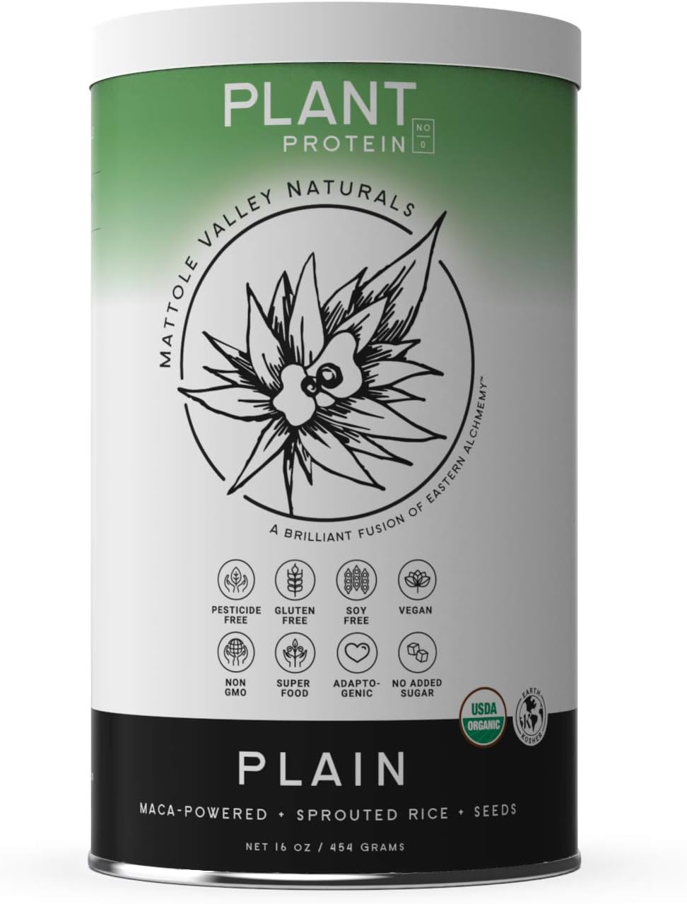 Organic Vegan Protein Powder - 16 oz - Plain - Gluten-Free with Chia Seeds, Brown Rice and Maca - Natural Digestive Enzymes, Fiber, Amino Acids, Vitamin E, Zinc