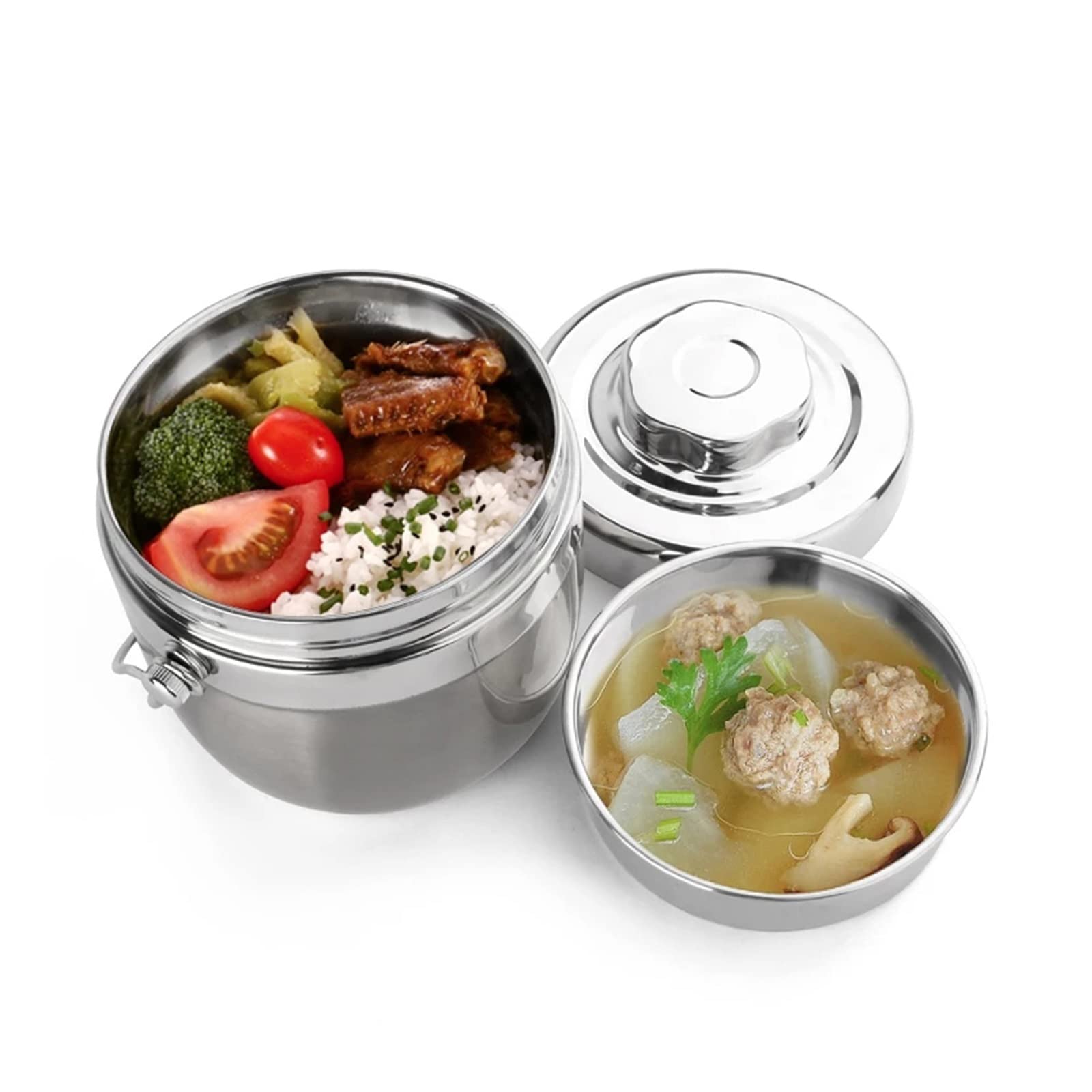 Bento Box ze stali nierdzewnej, szczelny, izolowany, próżniowy pojemnik na lunch na jedzenie i zupę, przenośny termos z 12-godzinnym zatrzymywaniem ciepła