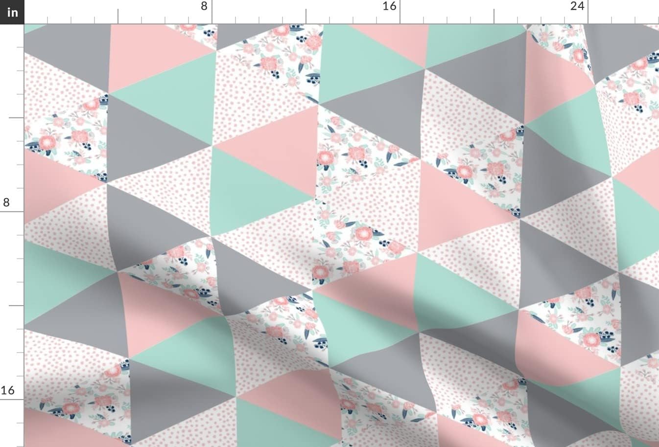 Spoonflower Fabric - Cheater Quilt Pink and Mint Floral Girl Girls Patchwork Printed on Upholstery Velvet Fabric Fat Quarter - Upholstery Home Decor Bottomweight Apparel
