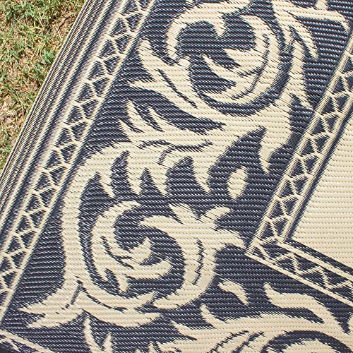 Stylish Camping Ming's Mark Ra1 Reversible Classical Patio Mat - 9' X 12', Black/Beige #TOP5