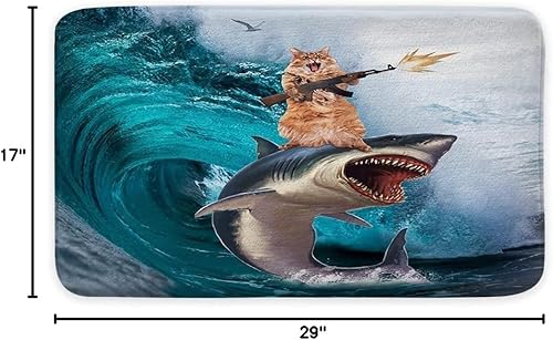 Miniatura 2 de NYMB Divertida alfombra de baño con diseño de gato, genial alfombra de ducha para cocina, cocina, baño, equitación, ballena, tiburón en olas del