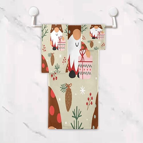 Miniatura 5 de Juego de 3 toallas de gnomo de Navidad, toallas suaves altamente absorbentes con toalla de baño, toalla de mano y toalla para baño, hotel, gimnasio,