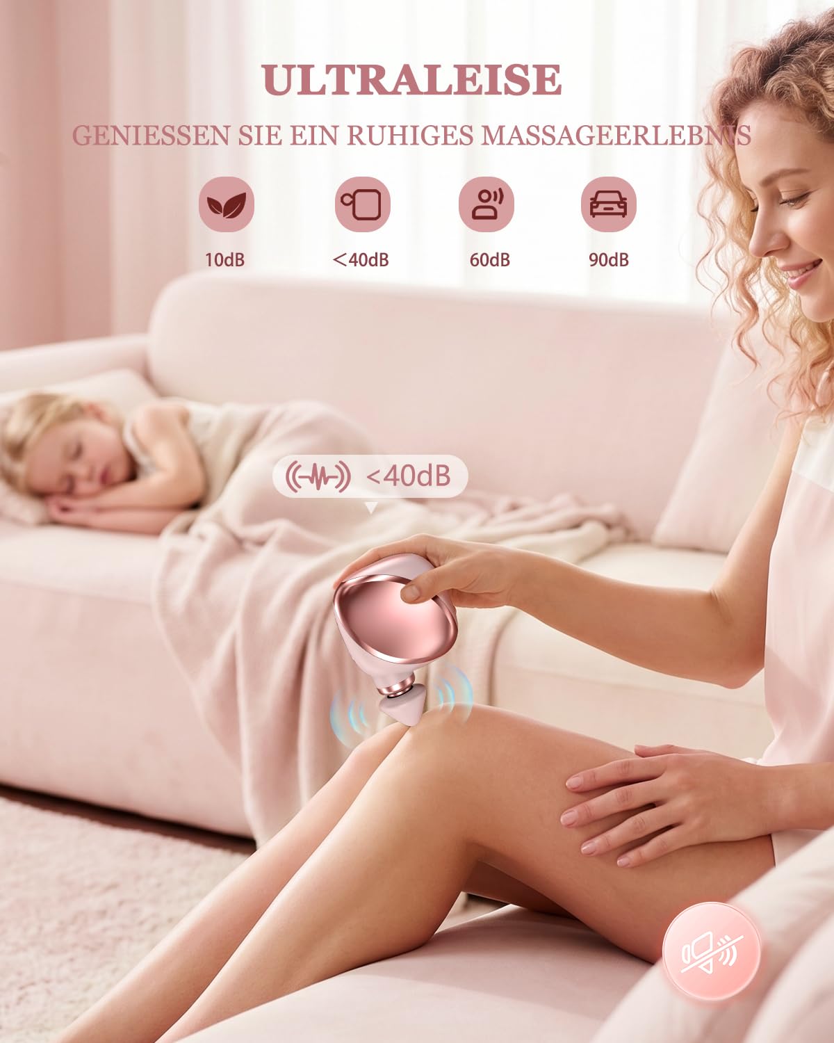 Mini-Massagepistole für Damen : 169g Ultraleicht,Geringe Vibrationen,Extrem Leise Tiefengewebe Percussion Massagegerät - Tragbares Handmassagegerät für Outdoor-Aktivitäten, Reisen, Büro und Frauen