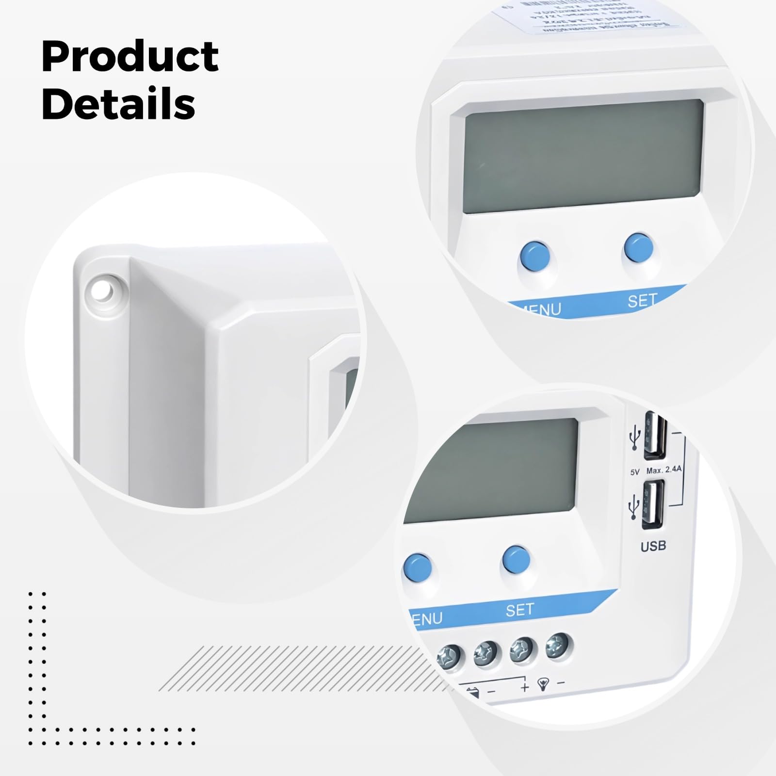 Solarny regulator ładowania, 12 V, 24 V, automatyczne wykrywanie, system PV 10 A, 40 A, Power Manager z 2 portami USB, LCD z podświetleniem, obudowa ABS do domu, przyczepy kempingowej i pracy na