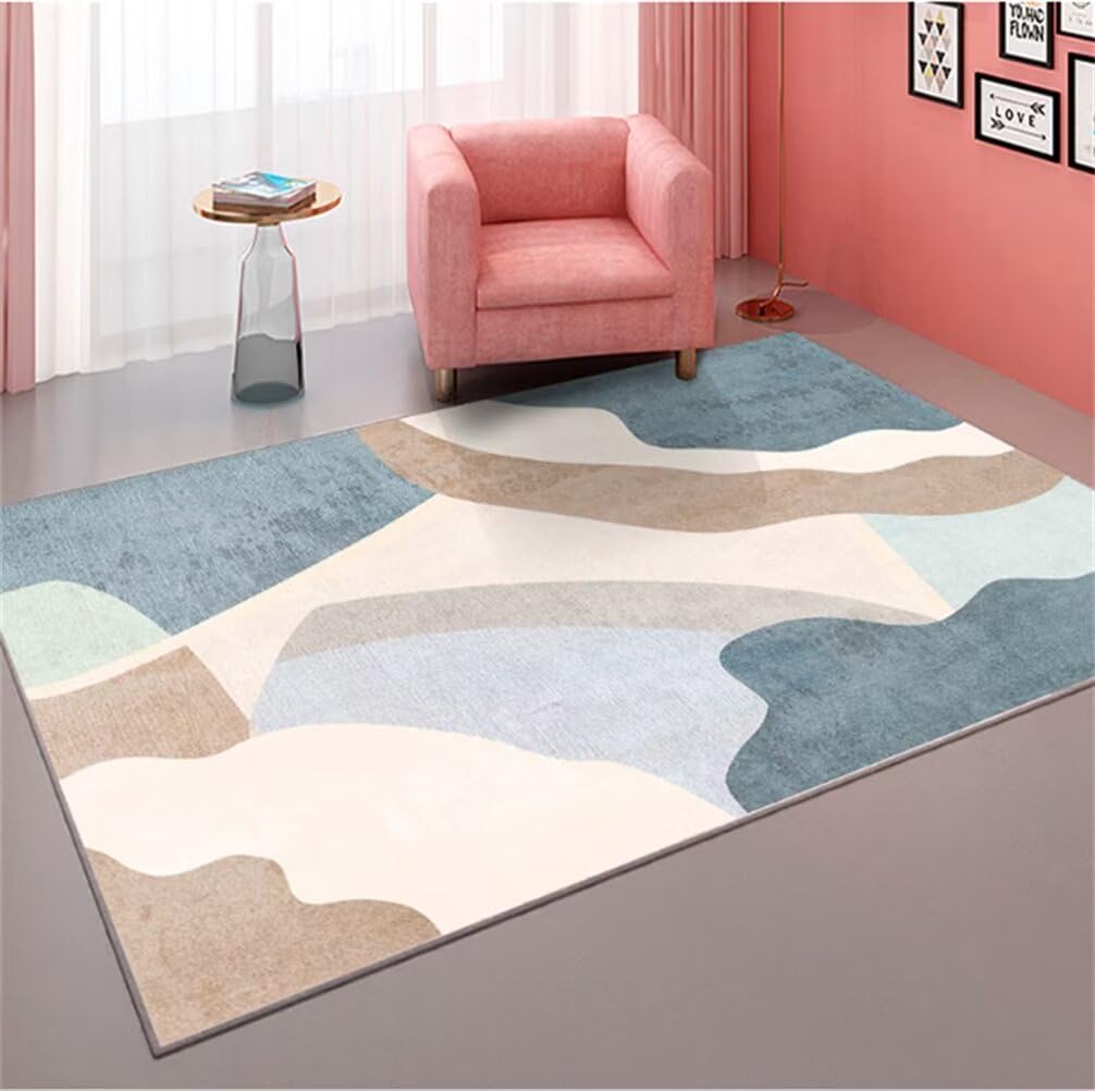 Tapis enfant fille bleu abstrait pour chambre de bébé