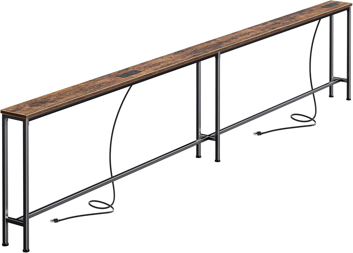 SUPERJARE 110.2 Inch Sofa Table with 2 Power Outlets and USB-C Port, 5.9 Inch Narrow Console Table with Storage, Extra-Long, for Entryway Hallway Couch Behind Sofa, Small Spaces, Rustic Brown