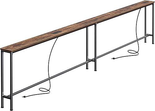 SUPERJARE Mesa de sofá de 110.2 pulgadas con 2 tomas de corriente y puerto USB-C, mesa consola estrecha de 5.9 pulgadas con almacenamiento, extra