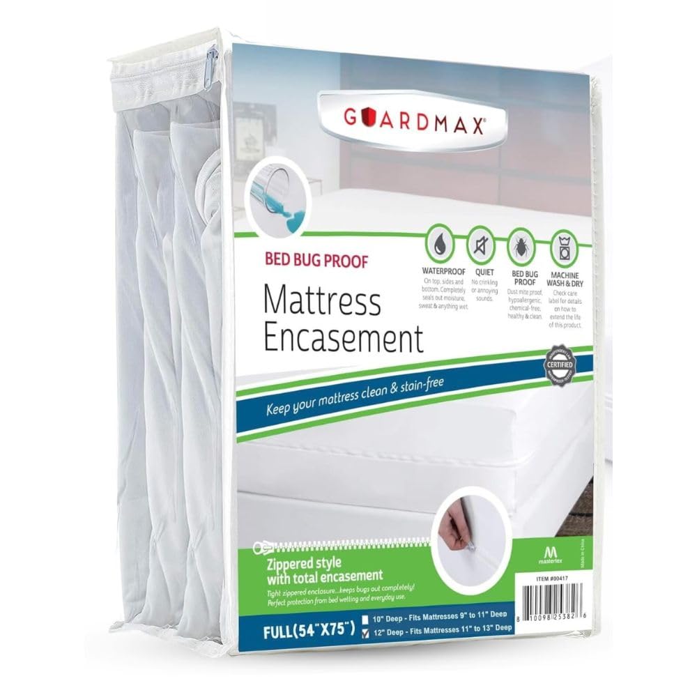 Guardmax Bed Bug Mattress Protector Cover Zippered | 100% Waterproof Encasement | Soft, Hypoallergenic and Breathable | Full Size (54x75x11)