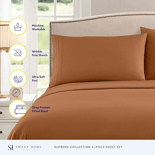 Vista 297 de Juego de sábanas extrasuaves de tamaño queen, ropa de cama transpirable y lujosa con correas elásticas integradas para las esquinas, colección