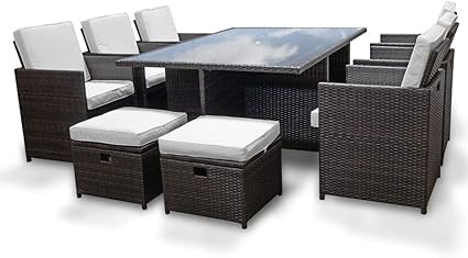 Harts Deluxe Rattan Large Dining Set Cube 10 Seats Garden Patio Conservatory Furniture With Parasol Brown Amazon Co Uk Garden Outdoors