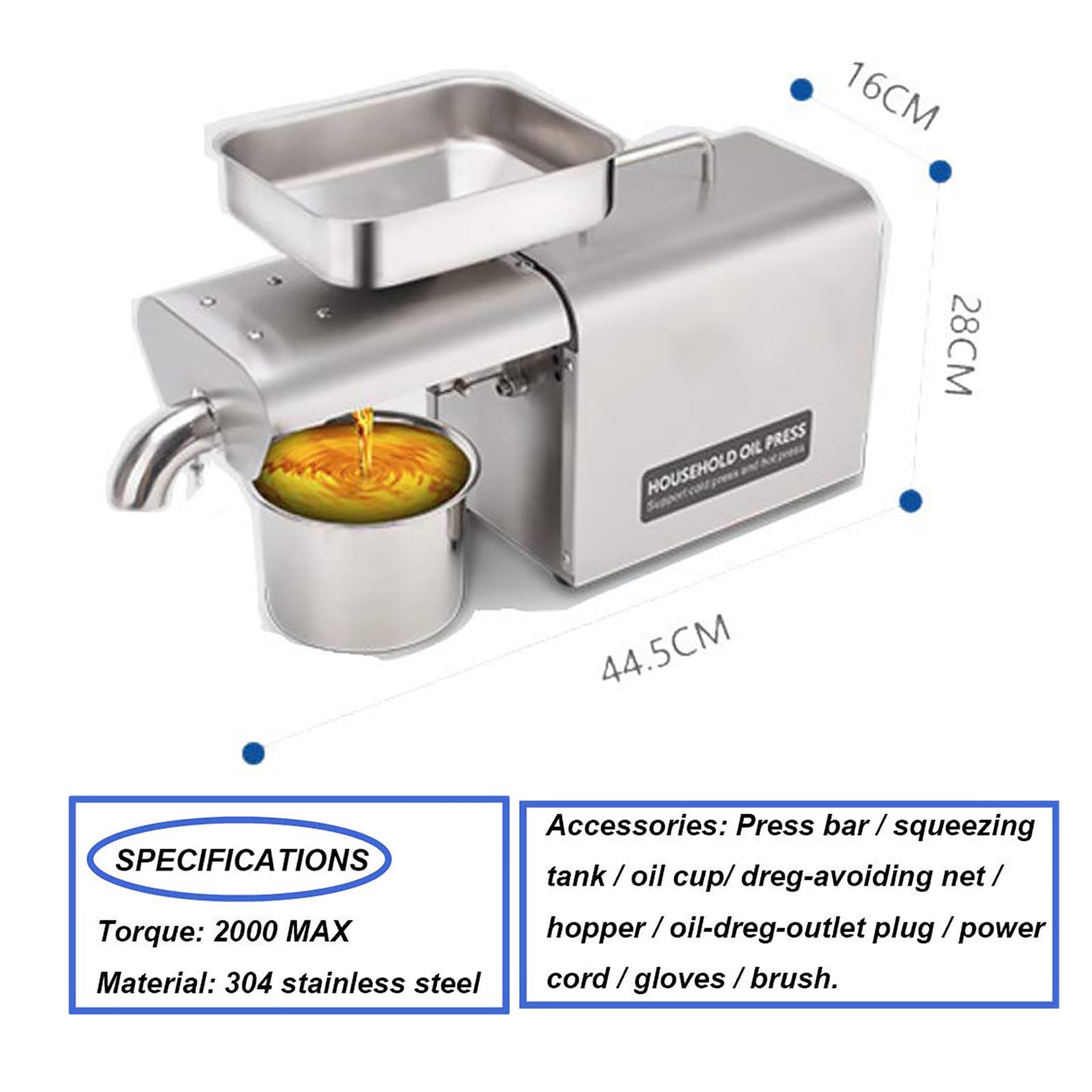 Ekstraktor olejków eterycznych, prasa do oleju komercyjnego, prędkość tłoczenia: 3-5 kg na godzinę, temperatura ogrzewania 230°