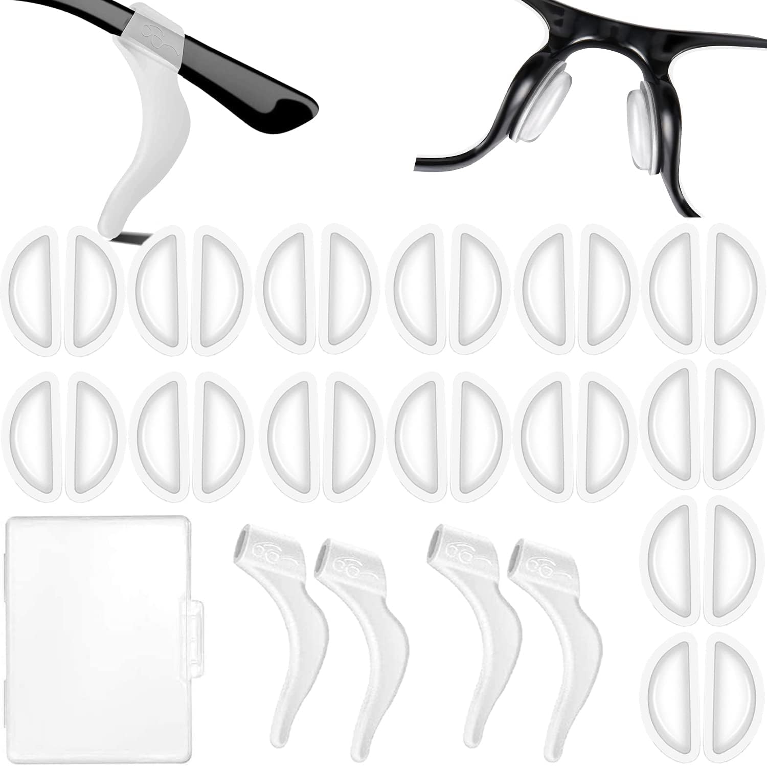 15 Pairs Air Chamber Eyeglass Nose Pads and 2 Pairs Eyeglass Retainer Sticky Pads Silicone Glasses Nose pad Stick on Eyeglass, Reading Glasses, Sunglasses, Silicone Nosepads (Multicolor)