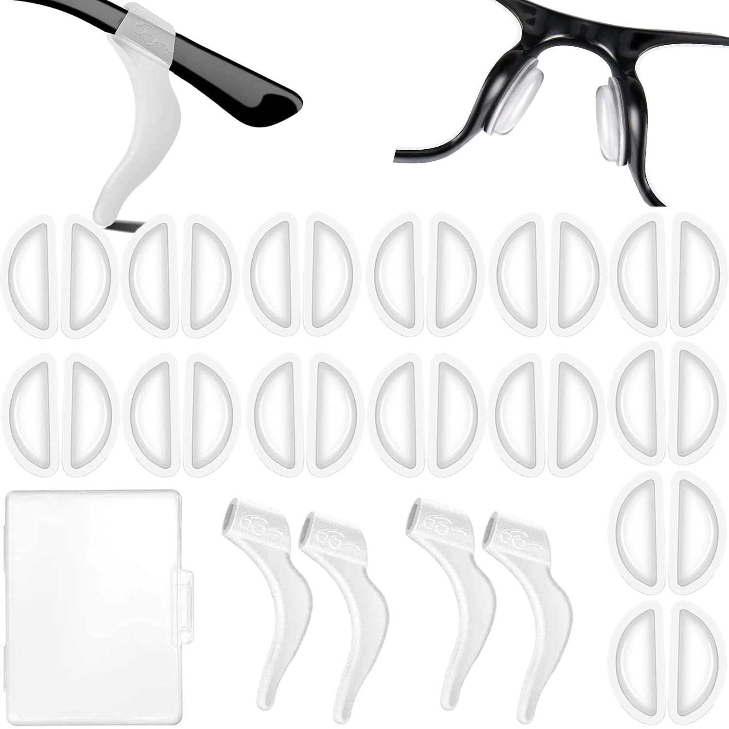 15 Pairs Air Chamber Eyeglass Nose Pads and 2 Pairs Eyeglass Retainer Sticky Pads Silicone Glasses Nose pad Stick on Eyeglass, Reading Glasses, Sunglasses, Silicone Nosepads (Multicolor)