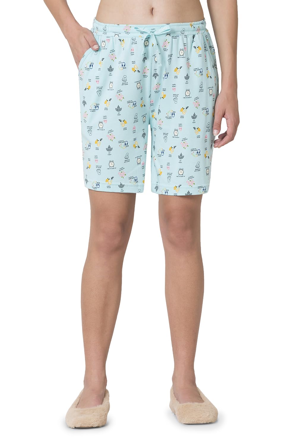 Van Heusen Women Lounge Shorts - Modal Cotton - Allover Print, Functional Pocket, Superior Drape_55502_Happy Heart_S