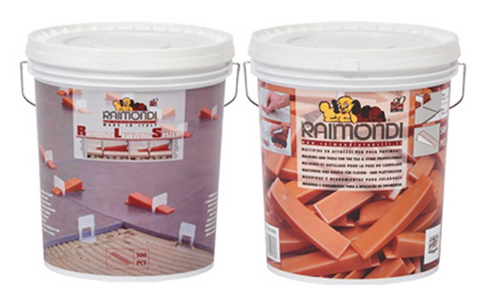 Raimondi Levelling System RLS Secchio Kit 500 cunei Piastrelle Mattonelle Lastre Posa Opera Accessori Utensili Distanziatori Livellanti Bagno Cucina Terrazzo Soggiorno Ingresso Pavimento Rivestimento