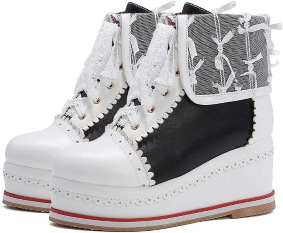 SaraIris Women's Cute Platform Boots, Lace-up Cosplay Brogue Sneakers Wedges Ankle Boots