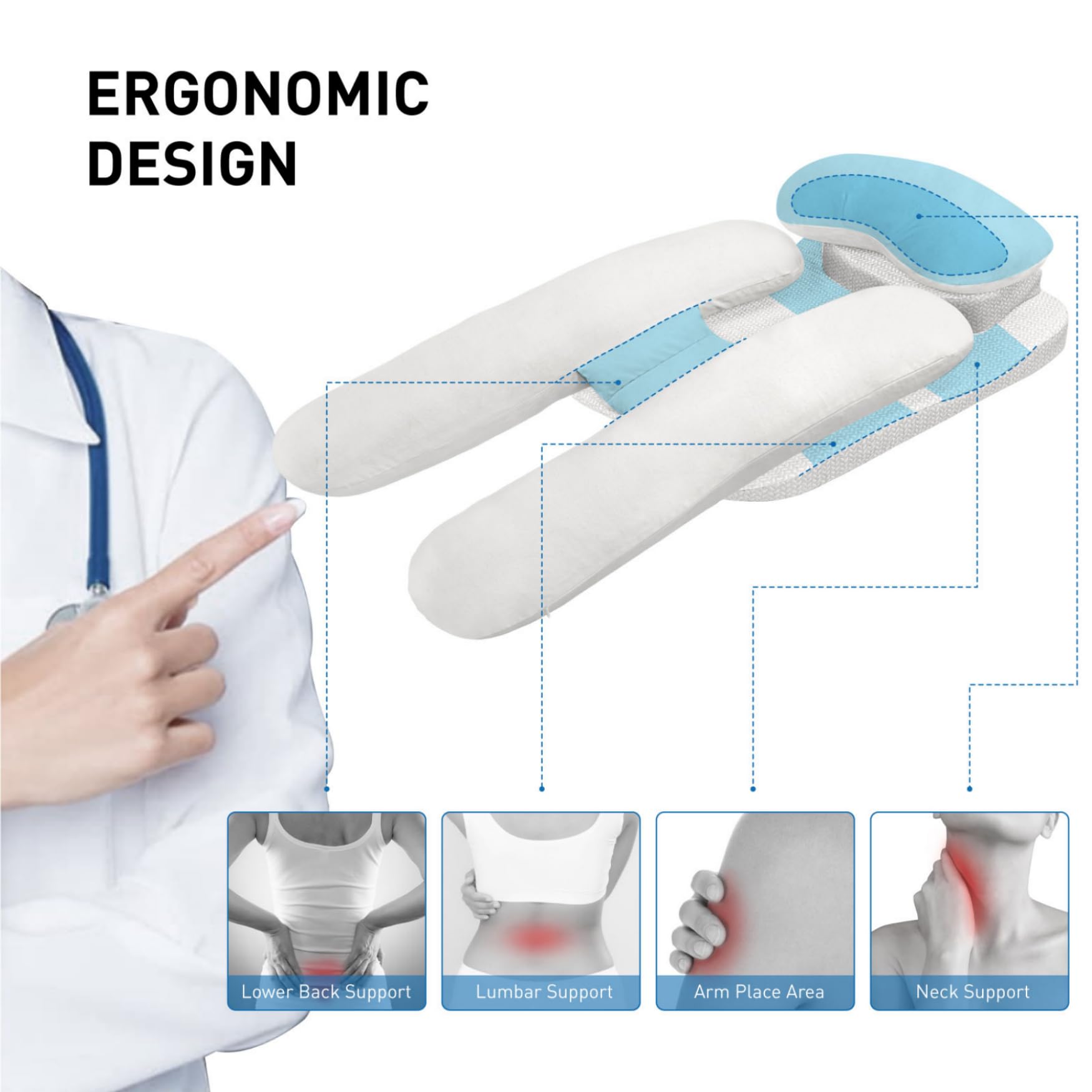 Cuscino per dormire sul fianco per alleviare il dolore alle spalle, cuscino di supporto per adulti che dormono sul fianco, cuscino ergonomico a forma di H per GERD, supporto per collo e schiena