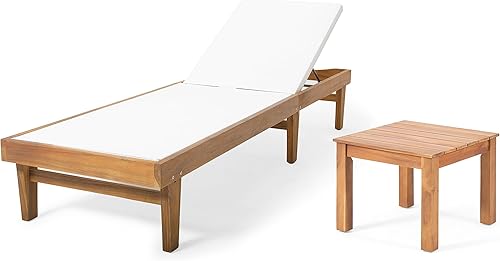 Christopher Knight Home Summerland - Tumbona de malla para exteriores con marco de madera de acacia, acabado de tecamalla blanca y mesa auxiliar