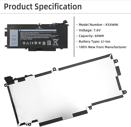 Miniatura 2 de YXKC K5XWW - Batería de repuesto para laptop Dell Latitude 7389 7390 Latitude 12 5000 5289 serie 2 en 1, 0K5XWW 71TG4 N18GG 725KY 6CYH6 CFX97