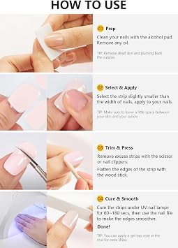 AutyaMee Semi Cured Gel Nail Strips (Elegant French), 20 Pcs Gel Nail Stickers, Wraps, Salon Quality, Long Lasting, Works with Any UV Lamps