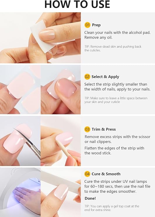 AutyaMee Semi Cured Gel Nail Strips (Elegant French), 20 Pcs Gel Nail Stickers, Wraps, Salon Quality, Long Lasting, Works with Any UV Lamps
