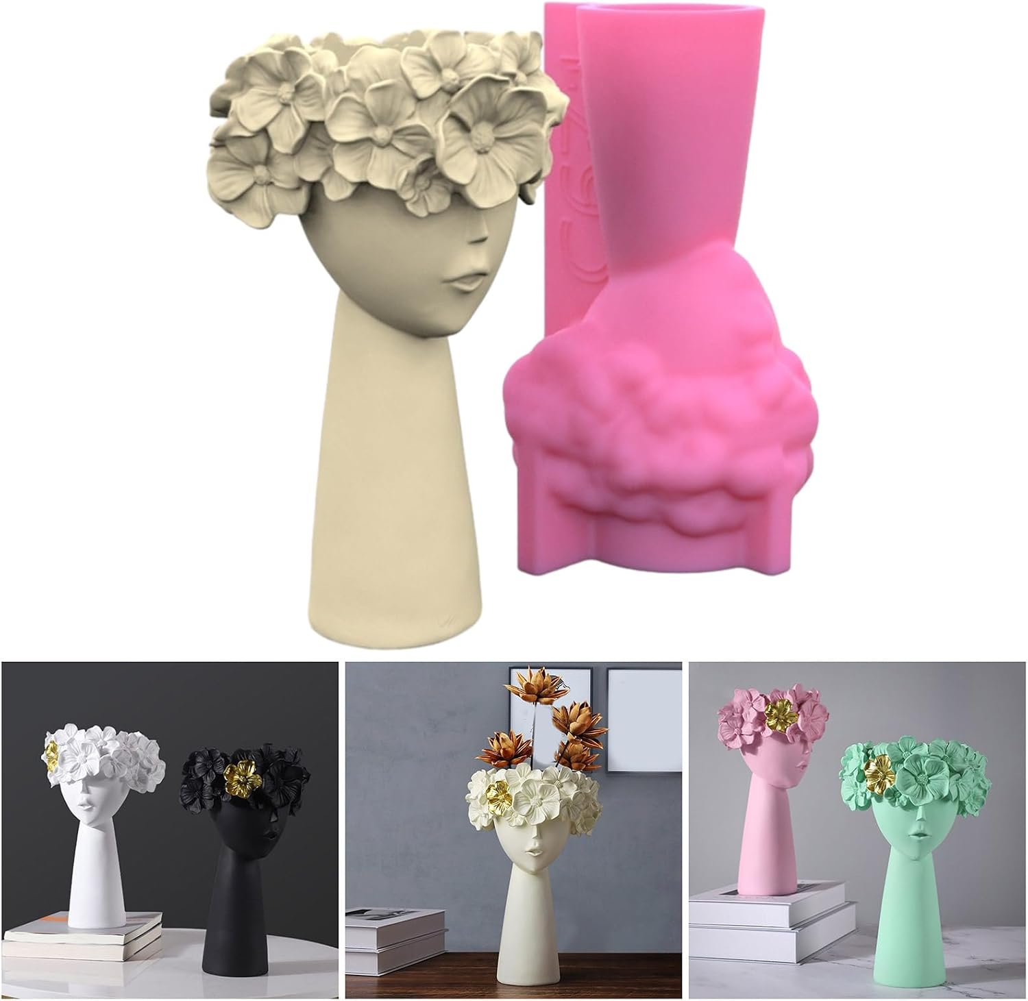 Girl Flower Pots Mold Epoxy Resin Molds Pen Holder Candle Holder Cement Planter Silicone Mould Home Decorations
